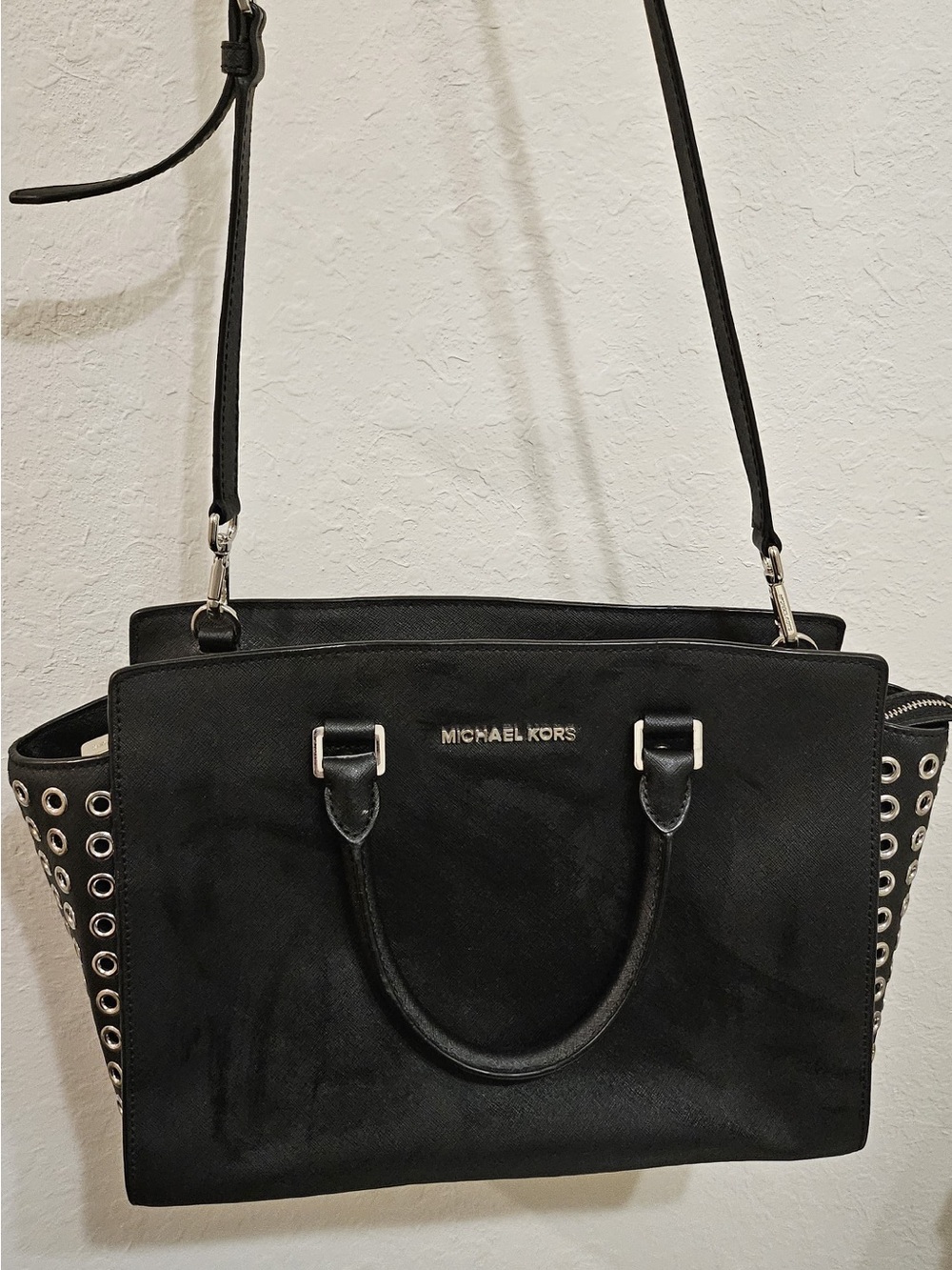 Michael Kors Black Large Selma Grommet Satchel